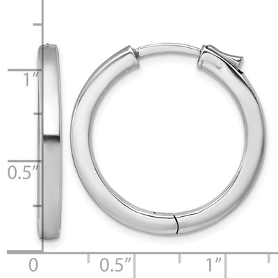 Sterling Silver Rhodium-plated Polished Hinged Square Tube Hoop Earrings, 28 x 3mm