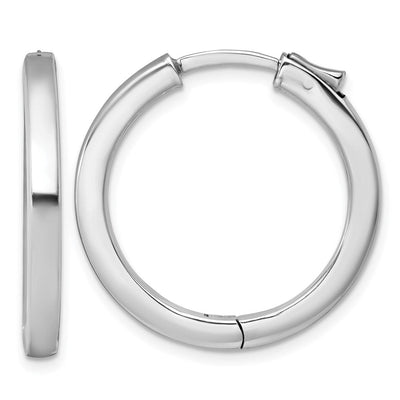 Sterling Silver Rhodium-plated Polished Hinged Square Tube Hoop Earrings, 28 x 3mm