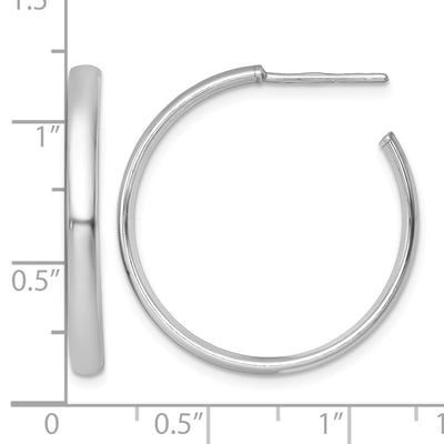 Sterling Silver Rhodium-plated Polished 3.00 x C-Hoop Post Earrings, 28.5 x 3mm