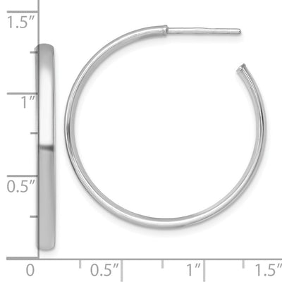 Sterling Silver Rhodium-plated Polished 3.00 x C-Hoop Post Earrings, 32.5 x 3mm