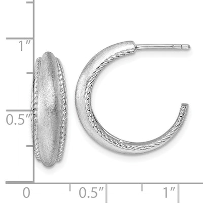 Sterling Silver Rhodium-plated Polished and Scratch Finish C-Hoop Post Earrings, 20 x 6.3mm