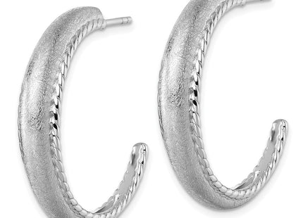Sterling Silver Rhodium-plated Polished and Scratch Finish C-Hoop Post Earrings (Style QE17967)