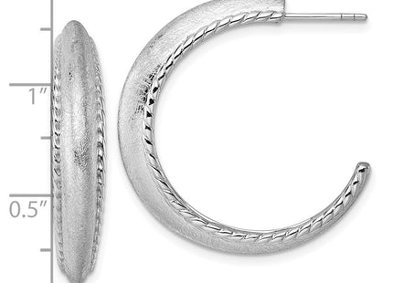 Sterling Silver Rhodium-plated Polished and Scratch Finish C-Hoop Post Earrings (Style QE17967)