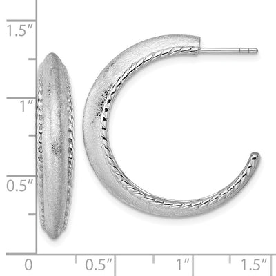 Sterling Silver Rhodium-plated Polished and Scratch Finish C-Hoop Post Earrings, 30.5 x 6.3mm