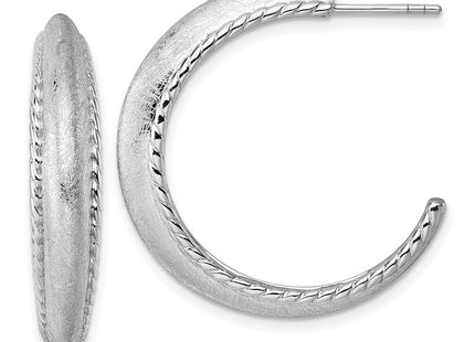 Sterling Silver Rhodium-plated Polished and Scratch Finish C-Hoop Post Earrings (Style QE17967)