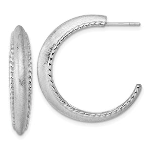 Sterling Silver Rhodium-plated Polished and Scratch Finish C-Hoop Post Earrings (Style QE17967)