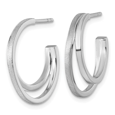 Sterling Silver Rhodium-plated Polished and Satin Double C-Hoop Post Earrings, 20 x 3.6mm