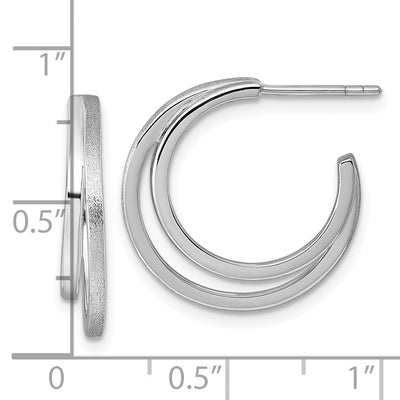 Sterling Silver Rhodium-plated Polished and Satin Double C-Hoop Post Earrings, 20 x 3.6mm
