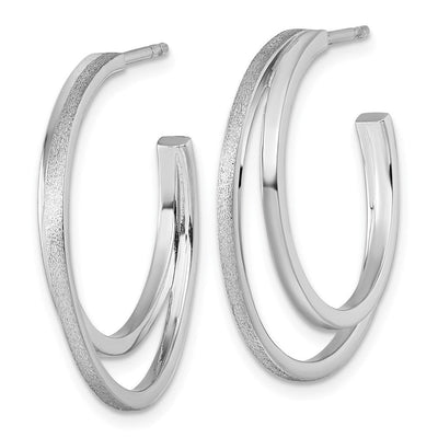 Sterling Silver Rhodium-plated Polished and Satin Double C-Hoop Post Earrings, 24.5 x 3.6mm