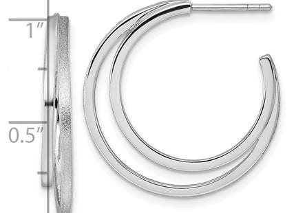 Sterling Silver Rhodium-plated Polished and Satin Double C-Hoop Post Earrings (Style QE17969)