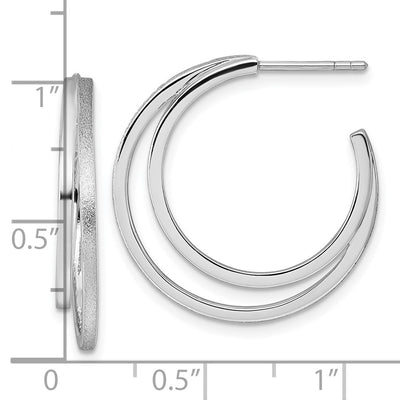 Sterling Silver Rhodium-plated Polished and Satin Double C-Hoop Post Earrings, 24.5 x 3.6mm
