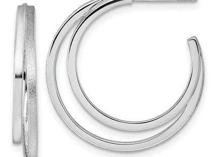 Sterling Silver Rhodium-plated Polished and Satin Double C-Hoop Post Earrings (Style QE17969)