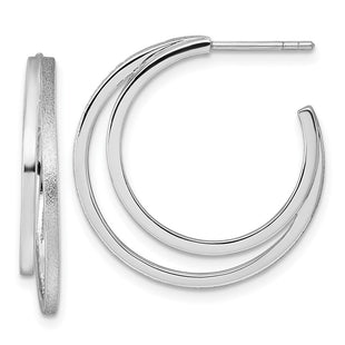 Sterling Silver Rhodium-plated Polished and Satin Double C-Hoop Post Earrings (Style QE17969)