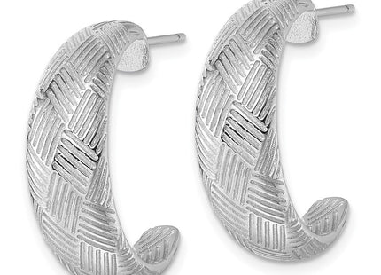 Sterling Silver Rhodium-plated Textured Woven Design Post J-Hoop Earrings (Style QE17971)