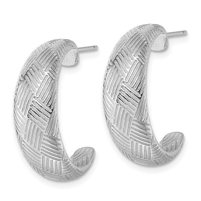 Sterling Silver Rhodium-plated Textured Woven Design Post J-Hoop Earrings, 24.75 x 8.4mm