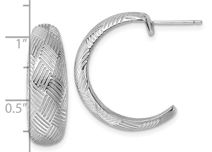 Sterling Silver Rhodium-plated Textured Woven Design Post J-Hoop Earrings (Style QE17971)