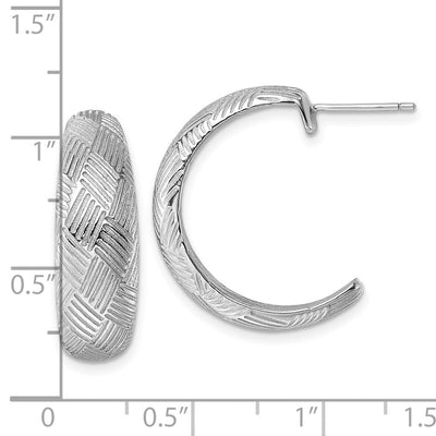 Sterling Silver Rhodium-plated Textured Woven Design Post J-Hoop Earrings, 24.75 x 8.4mm
