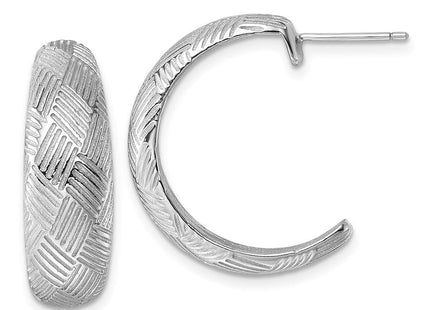 Sterling Silver Rhodium-plated Textured Woven Design Post J-Hoop Earrings (Style QE17971)