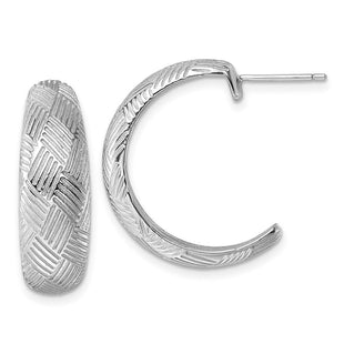 Sterling Silver Rhodium-plated Textured Woven Design Post J-Hoop Earrings (Style QE17971)