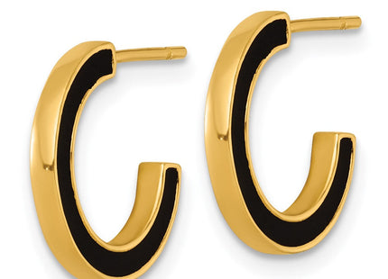 Sterling Silver Gold-tone Polished Black Enamel Post C-Hoop Earrings (Style QE17978)
