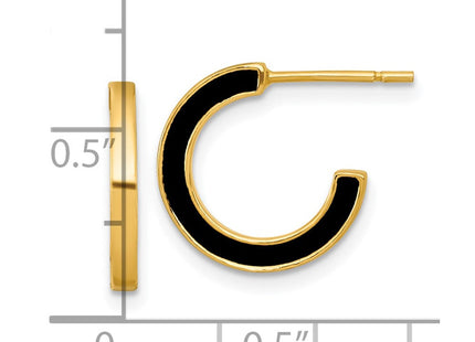 Sterling Silver Gold-tone Polished Black Enamel Post C-Hoop Earrings (Style QE17978)