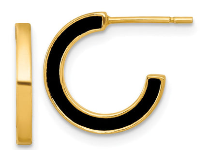 Sterling Silver Gold-tone Polished Black Enamel Post C-Hoop Earrings (Style QE17978)