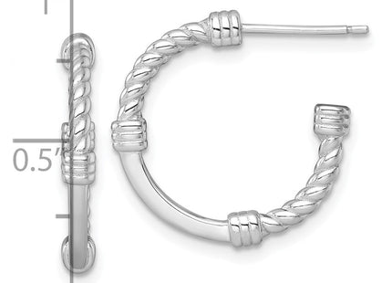 Sterling Silver Rhodium-plated Polished and Twisted Post C-Hoop Earrings (Style QE17983)