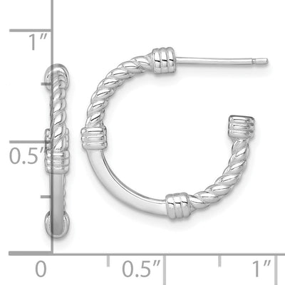 Sterling Silver Rhodium-plated Polished and Twisted Post C-Hoop Earrings, 21 x 3mm