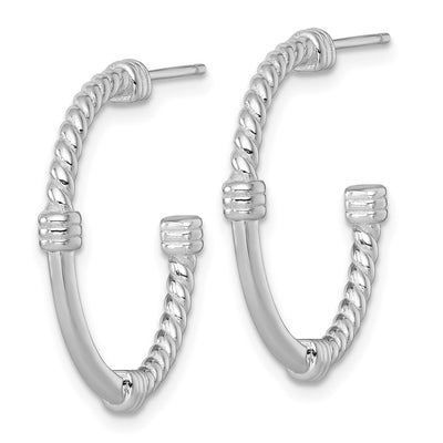 Sterling Silver Rhodium-plated Polished and Twisted Post C-Hoop Earrings, 24 x 3mm