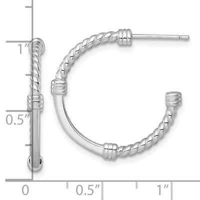 Sterling Silver Rhodium-plated Polished and Twisted Post C-Hoop Earrings, 24 x 3mm