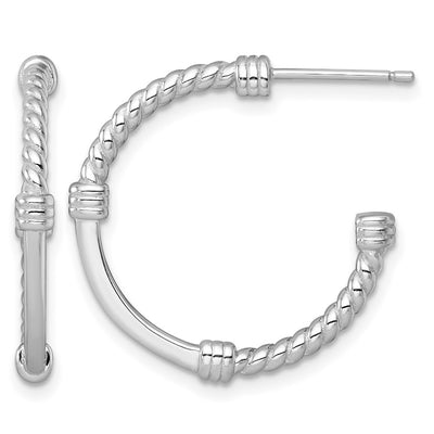 Sterling Silver Rhodium-plated Polished and Twisted Post C-Hoop Earrings, 24 x 3mm
