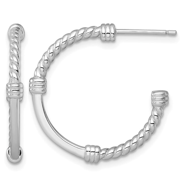 Sterling Silver Rhodium-plated Polished and Twisted Post C-Hoop Earrings, 24 x 3mm