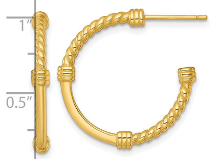 Sterling Silver Gold-tone Polished and Twisted Post C-Hoop Earrings (Style QE17984GP)