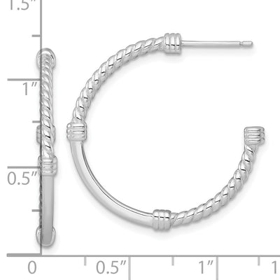 Sterling Silver Rhodium-plated Polished and Twisted Post C-Hoop Earrings, 30 x 3mm