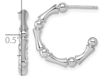 Sterling Silver Rhodium-plated Polished Patterned x Post C-Hoop Earrings (Style QE17989)