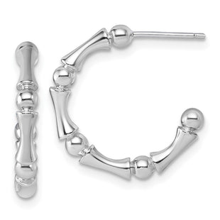 Sterling Silver Rhodium-plated Polished Patterned x Post C-Hoop Earrings (Style QE17989)