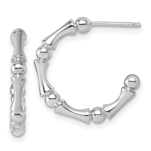 Sterling Silver Rhodium-plated Polished Patterned x Post C-Hoop Earrings, 20.25 x 3.5mm