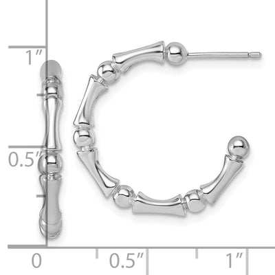 Sterling Silver Rhodium-plated Polished Patterned x Post C-Hoop Earrings, 24.25 x 3.5mm