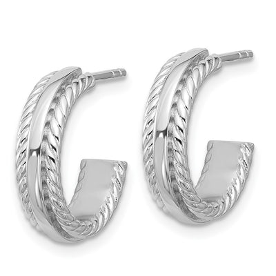 Sterling Silver Rhodium-plated Polished and Grooved x C-Hoop Post Earrings, 15.8 x 15.6mm