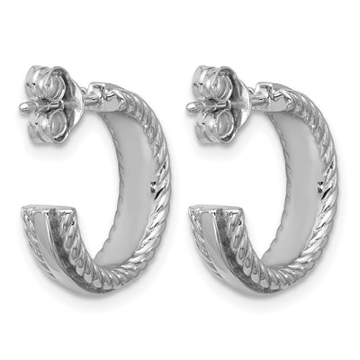 Sterling Silver Rhodium-plated Polished and Grooved x C-Hoop Post Earrings, 15.8 x 15.6mm