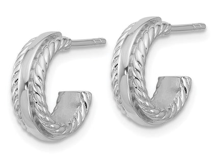 Sterling Silver Rhodium-plated Polished and Grooved x C-Hoop Post Earrings (Style QE17995)