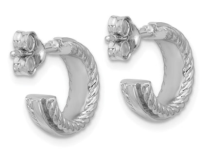 Sterling Silver Rhodium-plated Polished and Grooved x C-Hoop Post Earrings (Style QE17995)