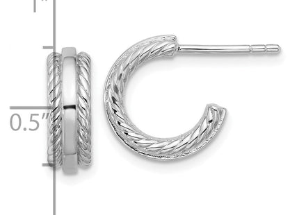 Sterling Silver Rhodium-plated Polished and Grooved x C-Hoop Post Earrings (Style QE17995)