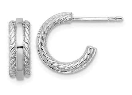 Sterling Silver Rhodium-plated Polished and Grooved x C-Hoop Post Earrings (Style QE17995)