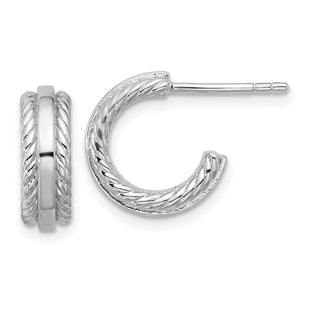 Sterling Silver Rhodium-plated Polished and Grooved x C-Hoop Post Earrings (Style QE17995)