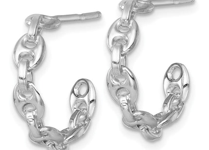 Sterling Silver Rhodium-plated x Puffed Anchor/Mariner Link C-Hoop Post Earrings (Style QE17997)