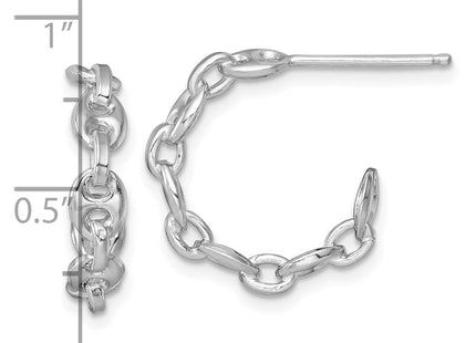 Sterling Silver Rhodium-plated x Puffed Anchor/Mariner Link C-Hoop Post Earrings (Style QE17997)
