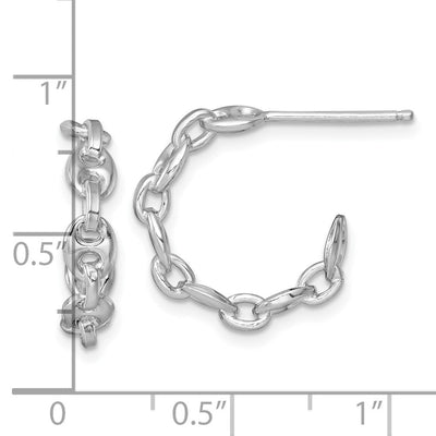 Sterling Silver Rhodium-plated x Puffed Anchor/Mariner Link C-Hoop Post Earrings, 19 x 3.75mm