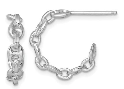Sterling Silver Rhodium-plated x Puffed Anchor/Mariner Link C-Hoop Post Earrings (Style QE17997)
