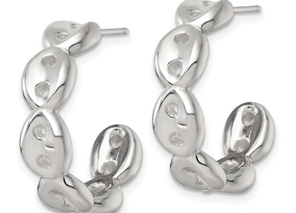 Sterling Silver Polished Puffed Mariner/Anchor Link Post C-Hoop Earrings (Style QE17999)